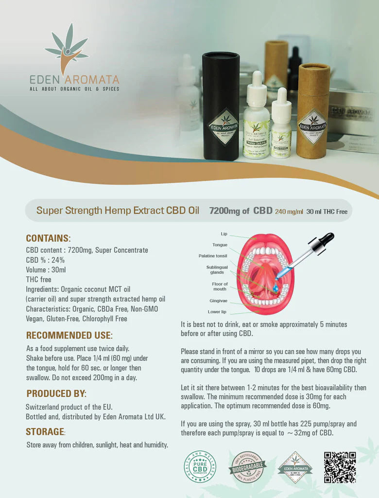 Eden Aromata Super Strength Hemp Extract Oil 24% 30ml 7200mg CBD High Strength