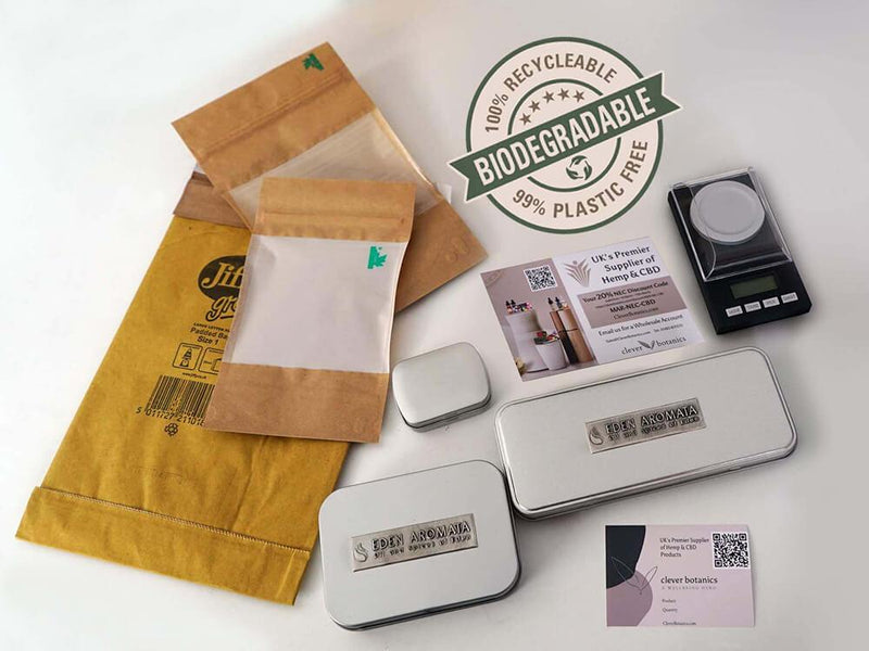 Biodegradable packing for CBD Hemp Flowers UK